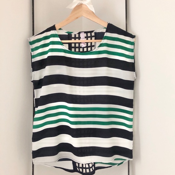 Alya Tops - Navy & Green Open Grid Back Shirt